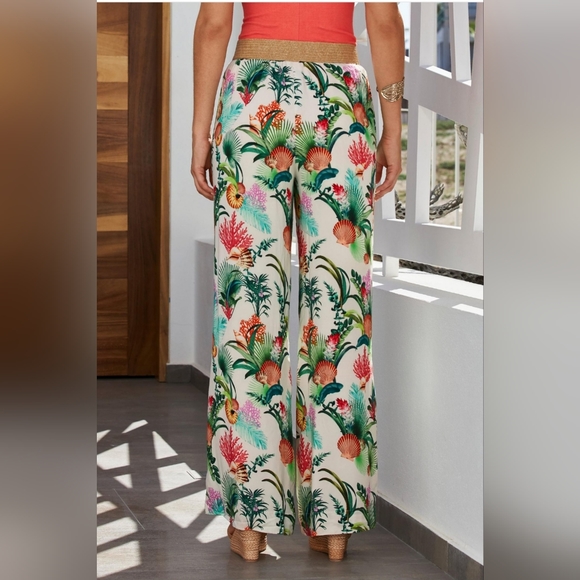 Boston Proper Tropical Floral Palazzo Pants Size M Lined NWOT - Picture 3 of 7